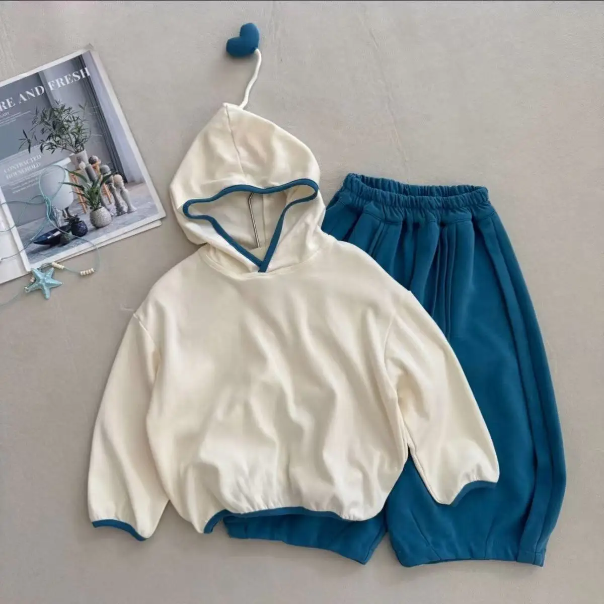 Children Clothing Set Spring Fall New Boys Girls Heart Print Hoodie Sweatshirt Casual Pants Two Piece Outfit