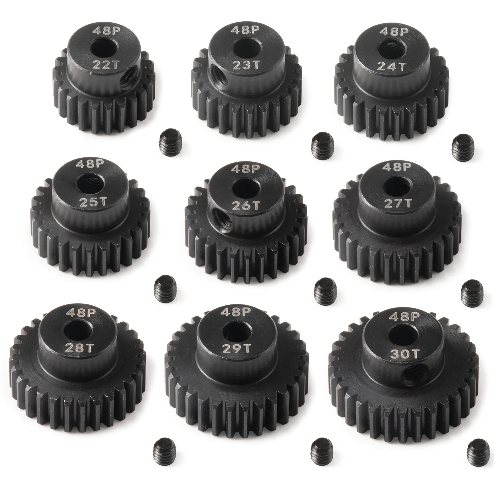 

48P 13T-30T Steel Spur Gear 3.175mm Bore for Traxxas Slash/E-Revo 1/10 RC | Blackened Hub | Durable 45# Steel | High Precision