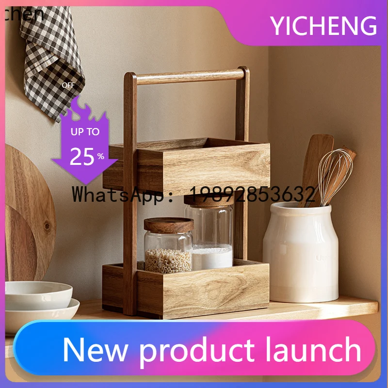 WW20double-layer solid wood shelf - wooden multi-tier storage rack for kitchen, bathroom, desktop snacks, fruits, and vegetables