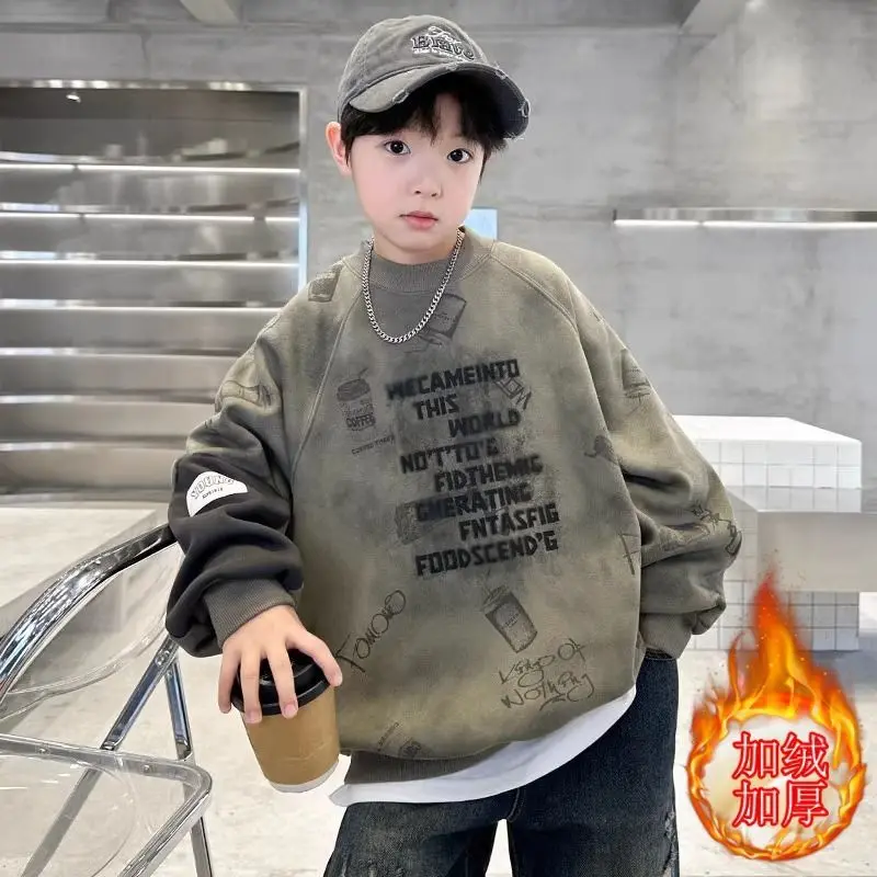 Teenager Children's Sweatirt Autumn Winter Tween Boys' One-Piece Warm Clothing round Length Sleeve Casual Top 6 8 10 12 14Years