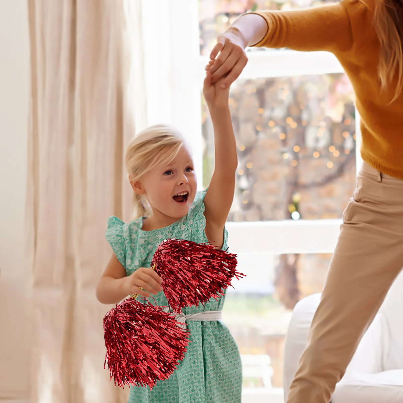 

2Pcs Double-Headed Cheerleading Pom Poms Bright Color Dance Prop Portable Cheer Accessories for Practice Performance