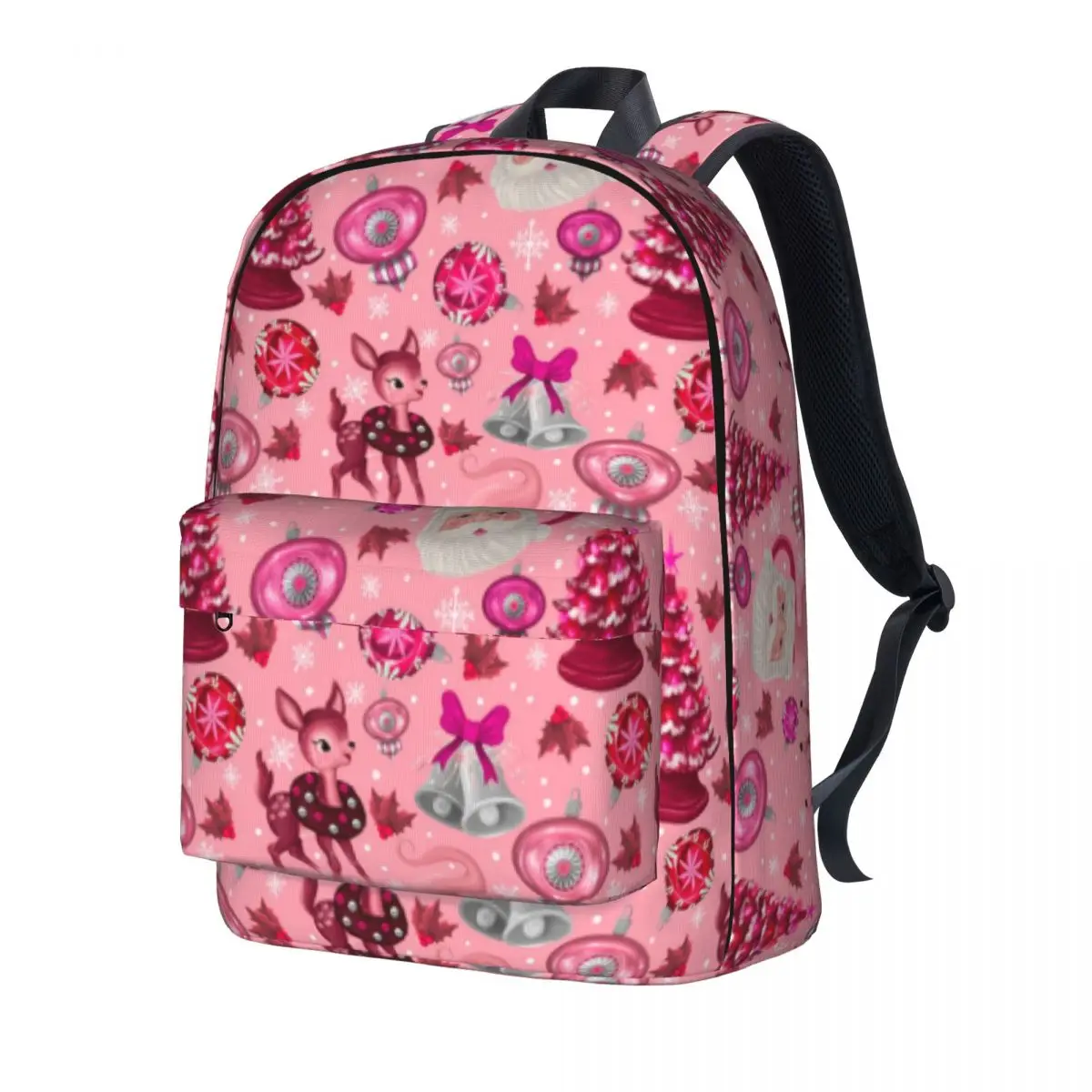 Retro Christmas Backpack Pink Santa Holidays Streetwear Backpacks Student Unisex Daily School Bags Custom Rucksack Christmas