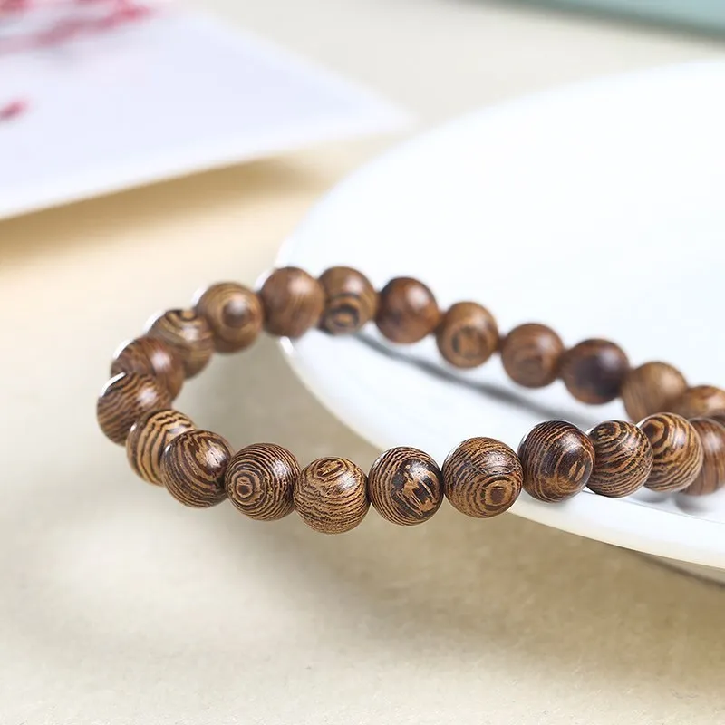 JD 6 8 10mm Natural Wenge Wooden Vintage Bracelet Women Men Mala Meditation Prayer Buddha Stretch Bangles Yoga Hand String Gift