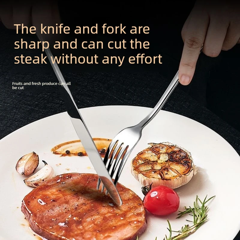 WesternStyle Steak Knife and Fork Three Piece Set StainlessSteel Fork Spoon Set for Home Use Cubiertos De Acero Inoxidable ملاعق
