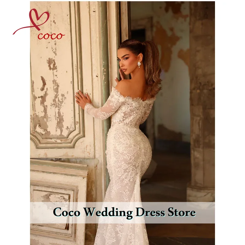 Customized Exquisite Beaded Lace Mermaid Long Wedding Dress Graceful Off Shoulder Bridal Gown Shiny Dresses For Bride