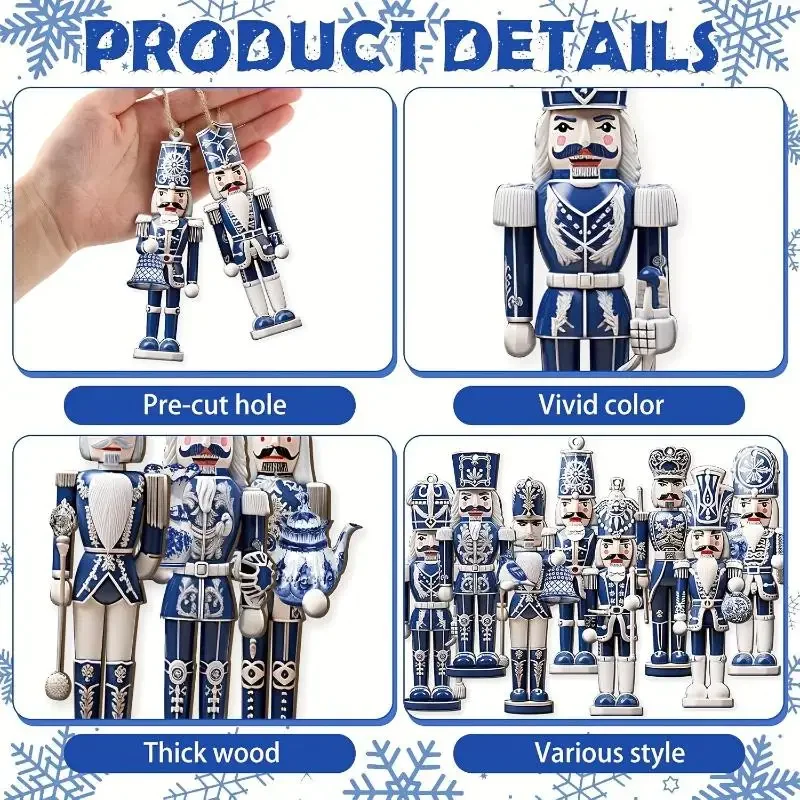 12PCS Nutcracker Wooden Decorative Set - New Year Christmas Gift, Party Decoration And Home Decor Xmas Tree Hanging Ornament
