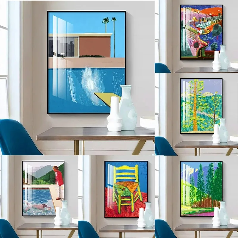David Hockney Exhibition Canvas Poster Art Prints Vintage Abstract Artwork Painting Wall Pictures for Living Room Wall Art Decor