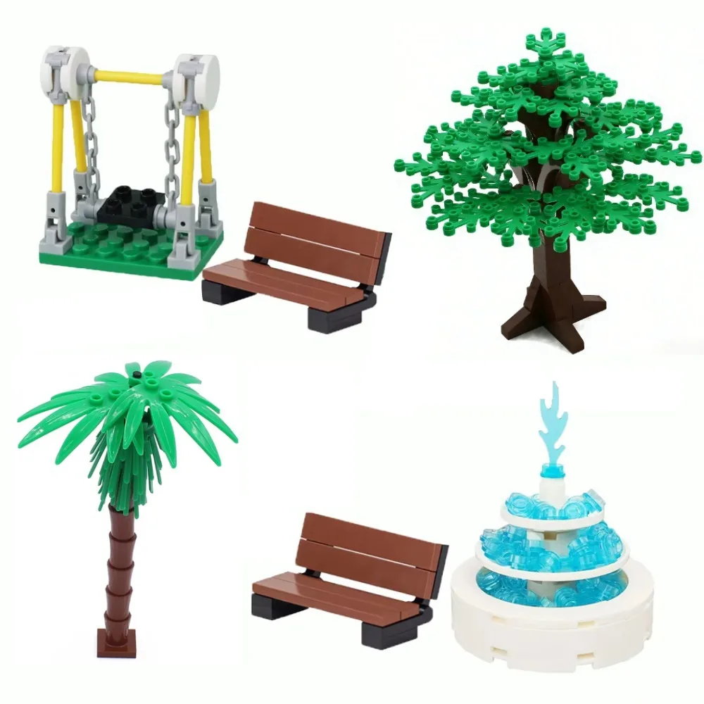 Park Amusement Area Scene Building Block Model Assembling Treehouse Courtyard Swing Fountain Bench Suitable Toy Christmas Gift