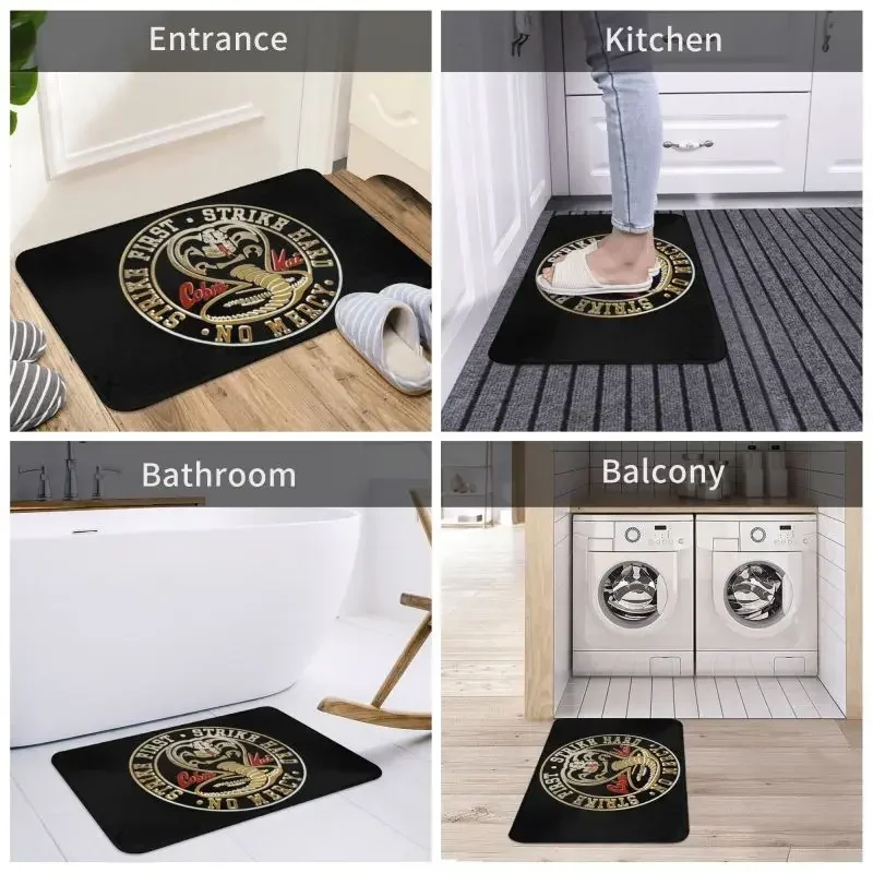 The Karate Kid Cobra Kai Entrance Kitchen Bathroom Door Floor Mat Strike First Strike Hard No Mercy Living Room Carpet Rug