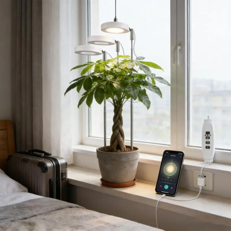 Adjustable 4 Head Grow Light for Indoor 10 Brightness Settings 3 Light Spectrums Height 6.69 24.8 Inches Auto On Off USB Power