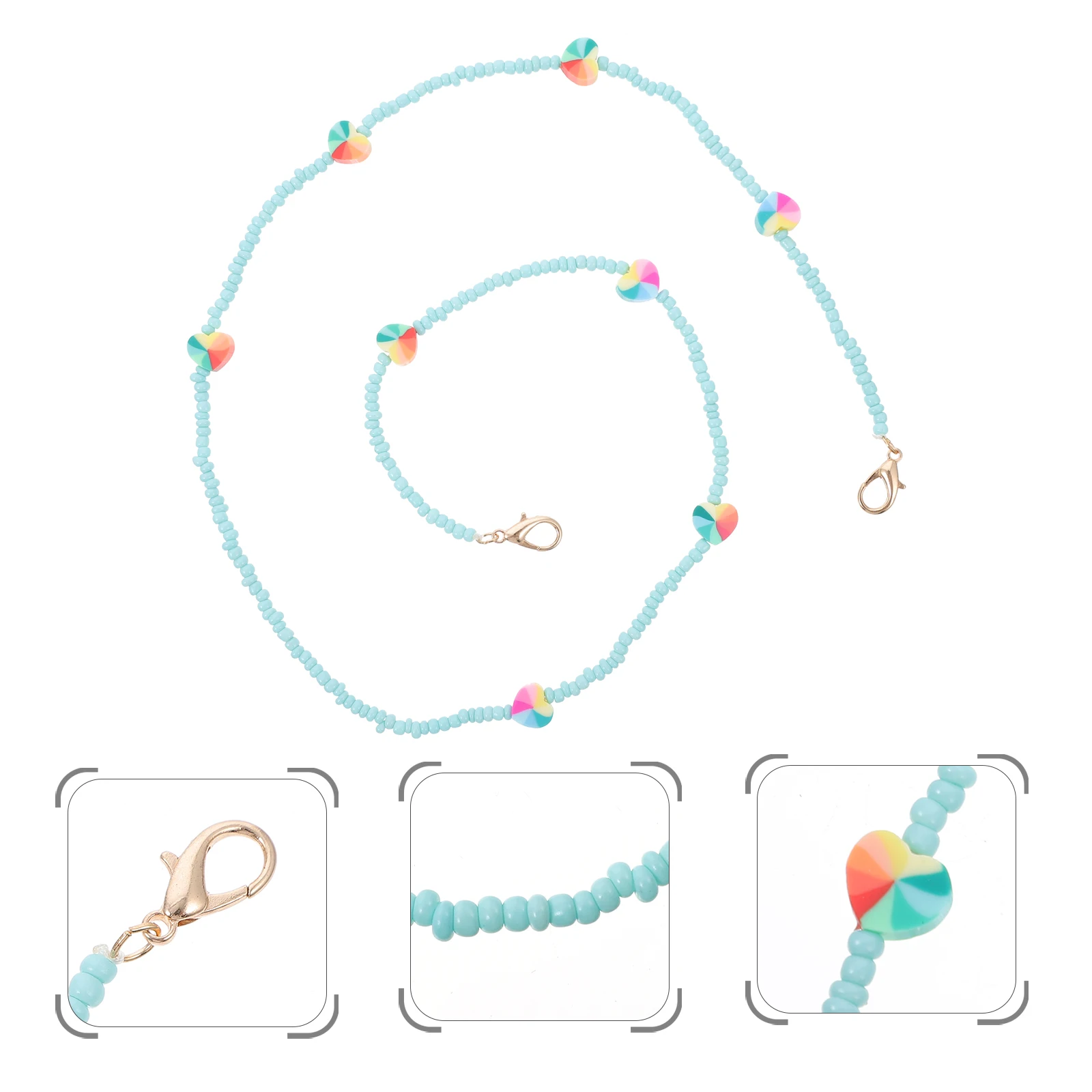 

2pcs Heart Shape Mask Lanyard Kids Glasses Chain Anti-lost Sports Sunglasses Neck Beads Child Labor Protection