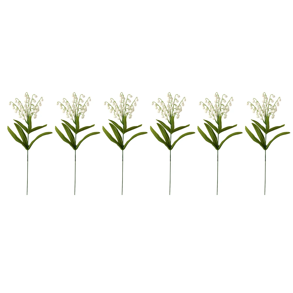 

6Pcs Artificial Lily of the Valley Faux White Decorative Bell Flowers for Bedroom Living Room Wedding Photo Props Easy