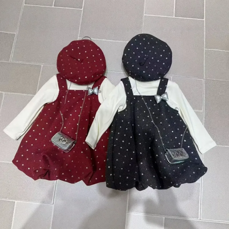 RAISE Kinder Mädchen 4-teiliges Kleidungsset Herbst Mädchen Rollkragen-Unterhemd + Mütze + Tasche + gepunktetes Sommerkleid Outfit Kinder Mädchen Anzug – Detail 5