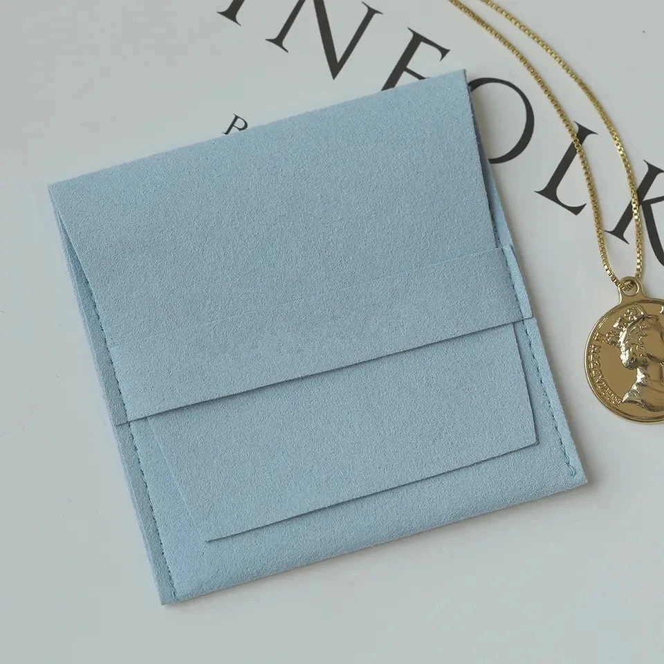 

Blue Microfiber Gift Bags 8x8cm Jewelry Organizer Pouches Small Packaging Ring Earring Wedding Favor Candy Bag Can Custom Logo