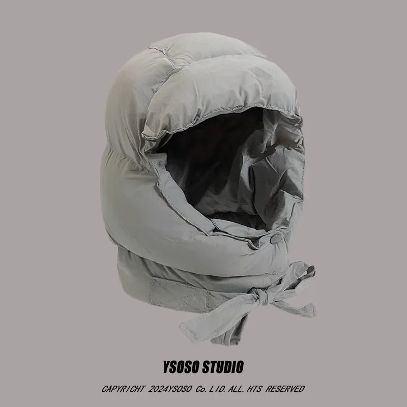 Autumn Winter Down Cotton Warm Lei Feng Hat Ear Protector Riding Electric Vehicle Cold Proof Velvet Thickened Ski Bomber Cap