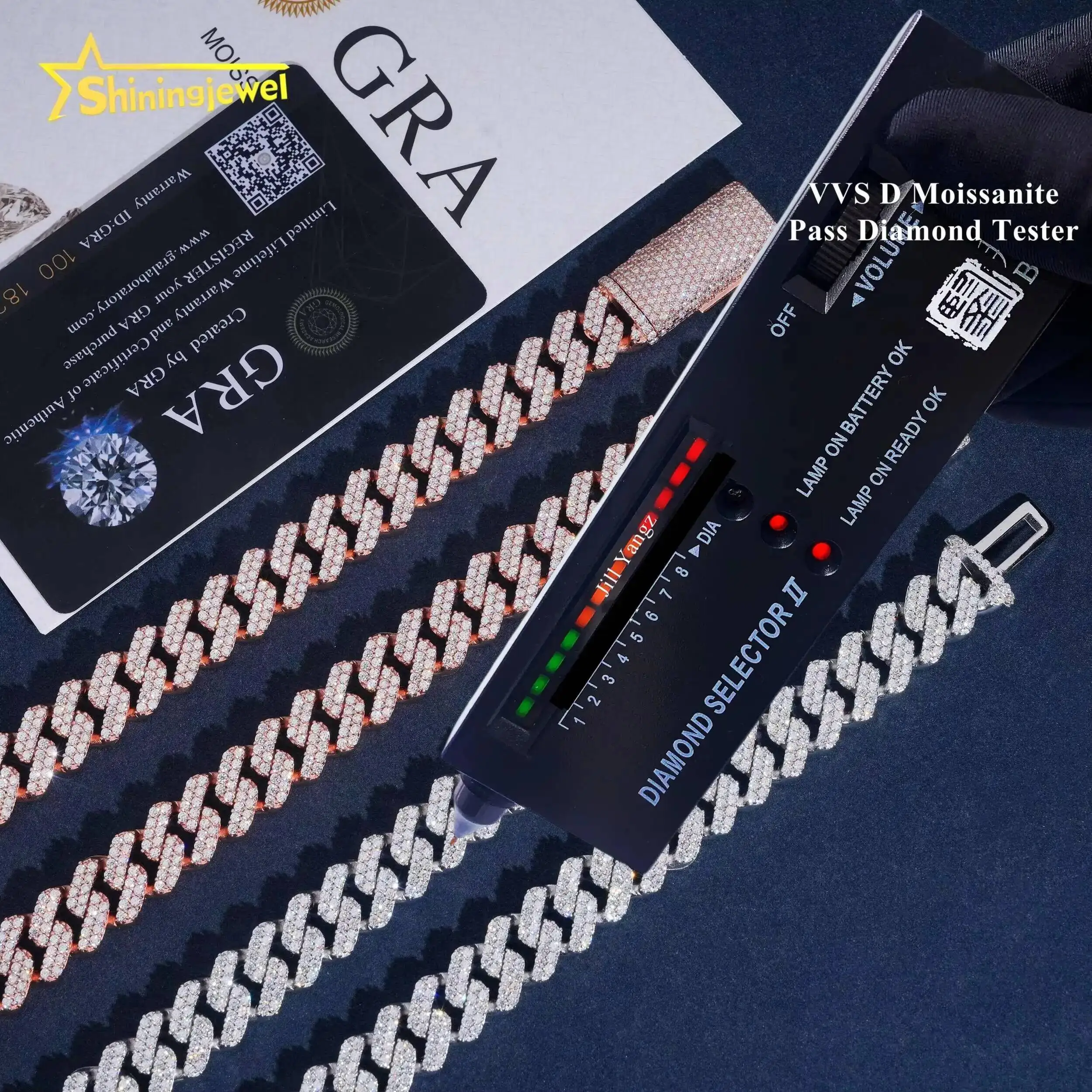 Smooth Shiny Guarantee 13mm 2 Row VVS Moissanite Cuban Chain Cheap 925 Sterling Silver Gold Plated Hip Hop Cuban Link Chain