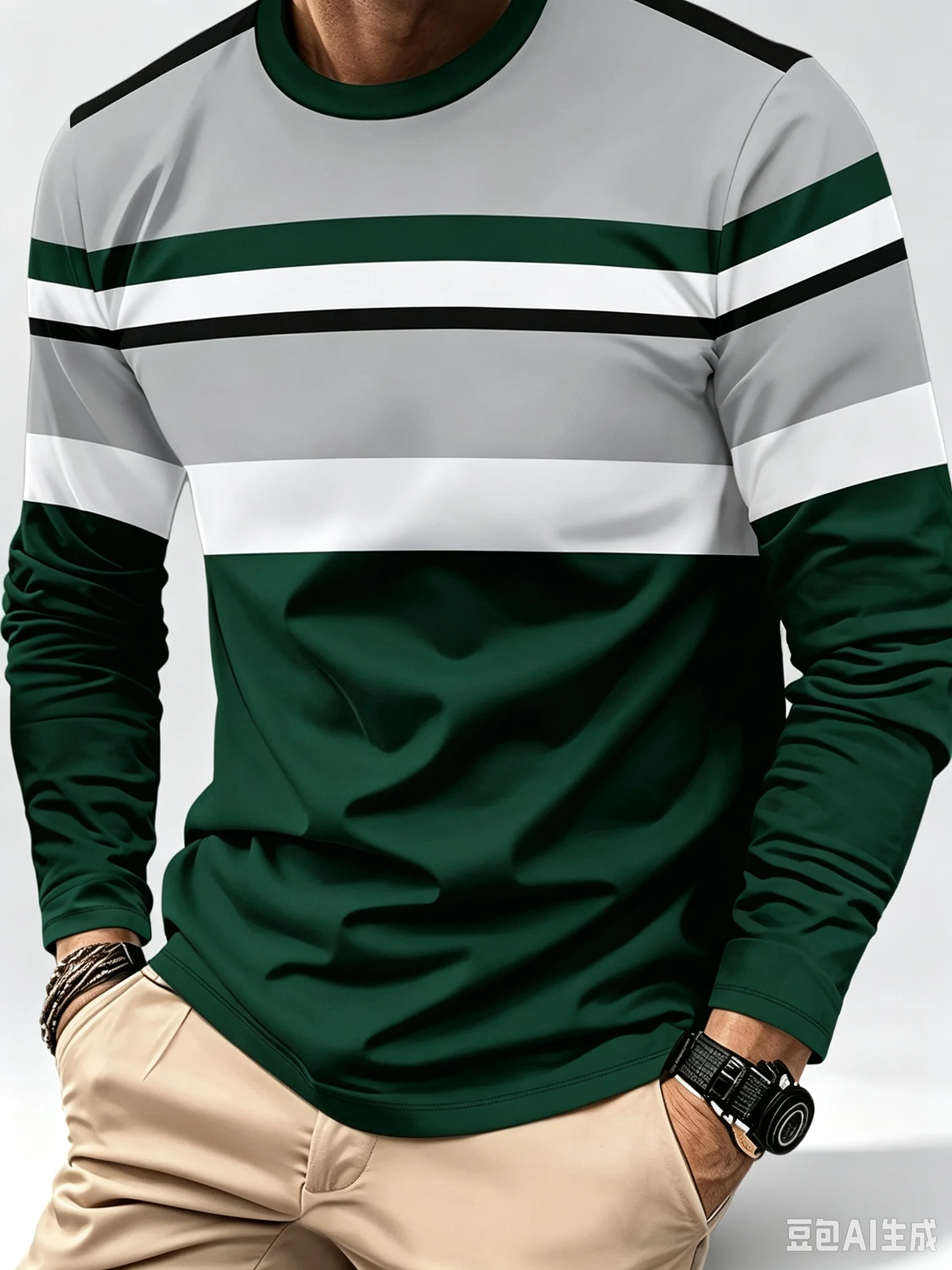 Men's Classic Long-Sleeve Striped T-Shirt Fashion Round Neck Top for All Seasons Casual Business High Quality Menswear Clothing