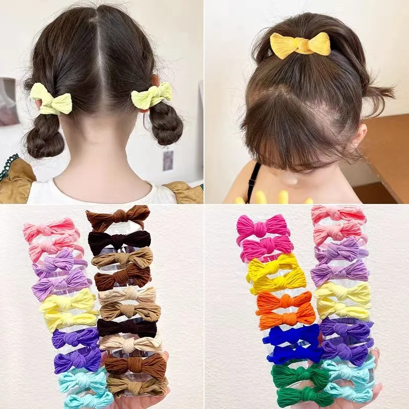 10/30Pcs Colorful Bowknot Hair Bands for Children 4CM Fashion Elastic Headbands Girls Ponytail Holder Headwear Hair Accessories