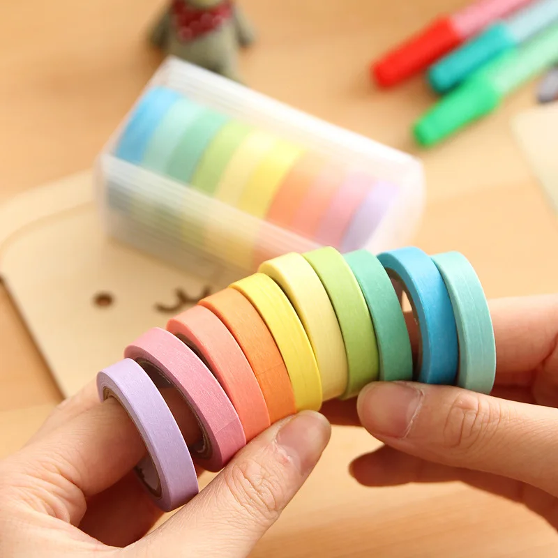 10 Pcs/box Rainbow Solid Color Masking Tape for Adhesive Printing DIY Craft Scrapbooking Diary Planners