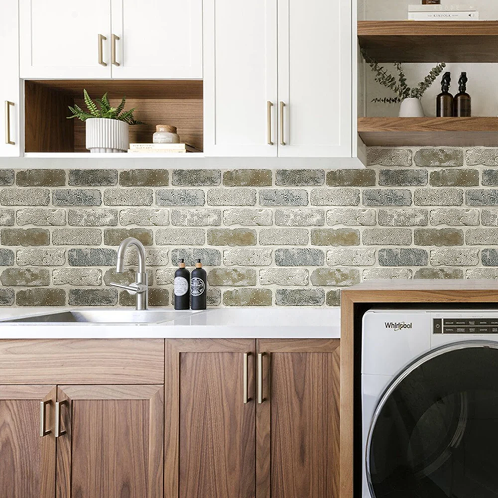 3D Tile Stickers, 3D Faux Brick Textures, Matte, 30cm x 30cm, Water and Mold Resistant, for Living Room Kitchen Walls Update