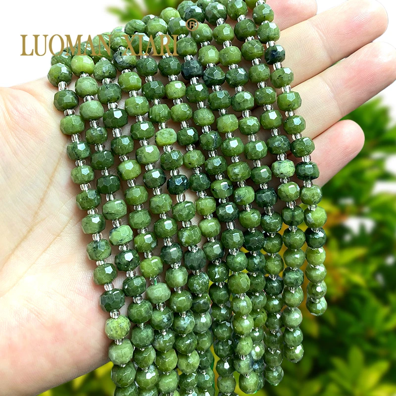 Natural Stone Gem Southern Green Jade 6x8mm Faceted Rondelle Spacer Beads for Jewelry Making Diy Bracelets Charms Accessories