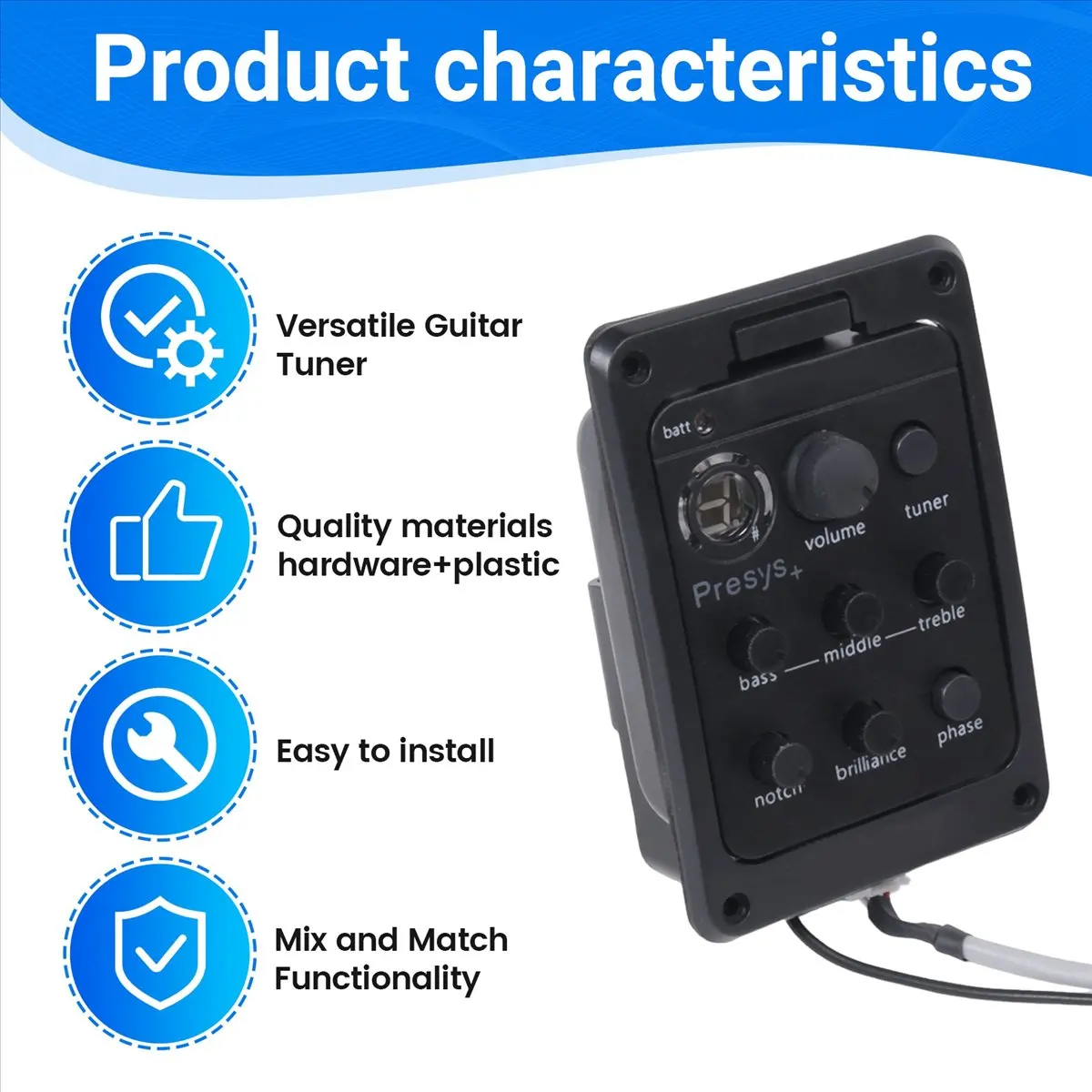 لاقط الجيتار Eq صندوق كهربائي ثقب الصوت المعادل موالف الجيتار مزيج الغيتار الغيتار الملحقات لاقط الشعبي 201 Pickup-BCBW