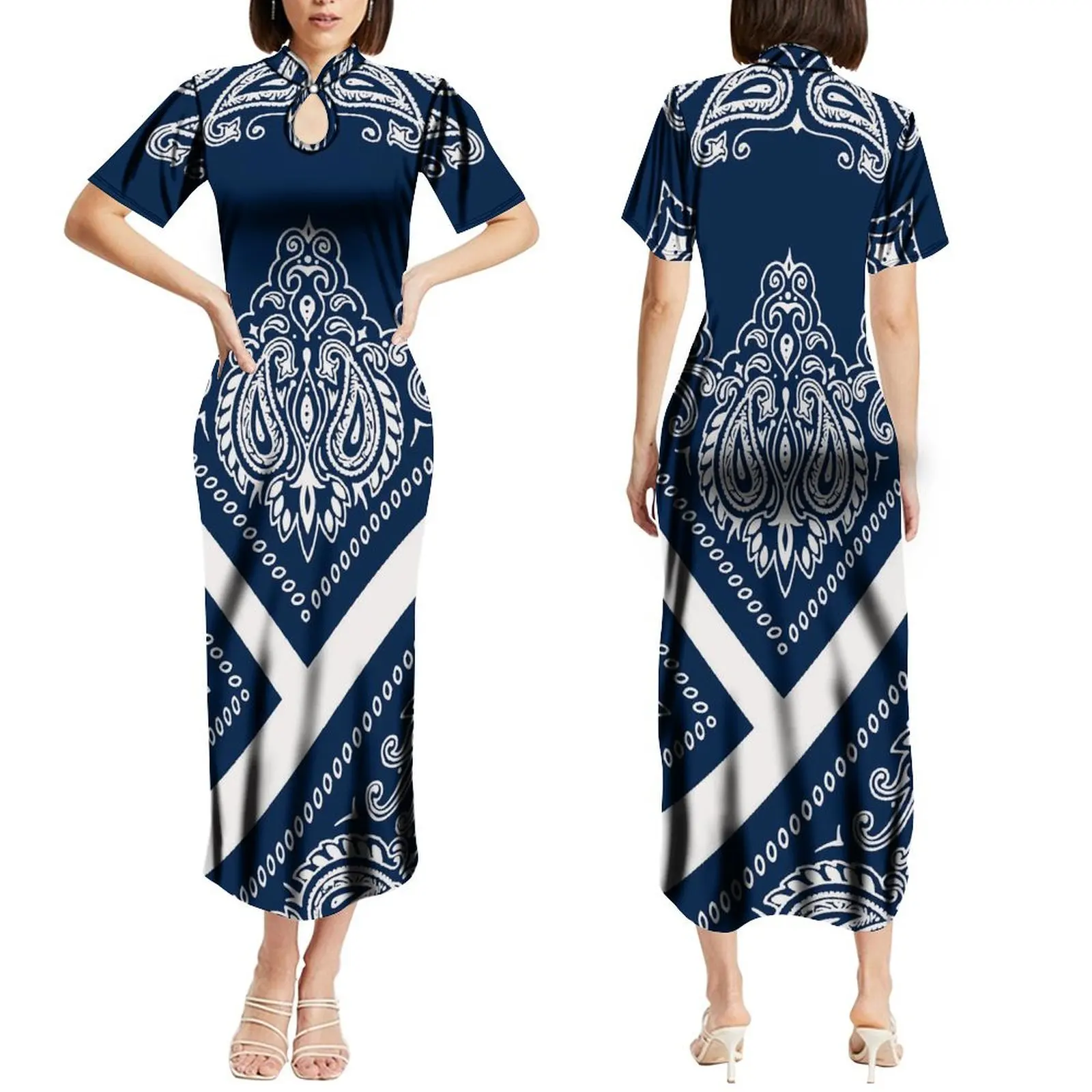 Pacific Island Dames Zomer Korte Mouw Uitgesneden Design Temperament Jurk Bandana Slim-Fit Lange Jurk Banket Hoge Kwaliteit Dres