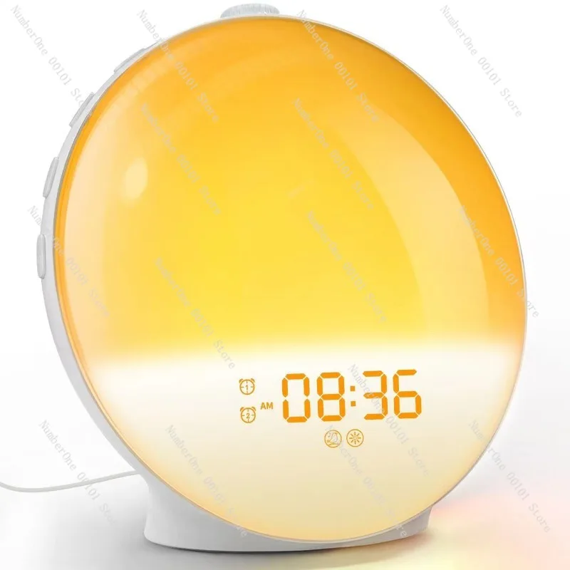 Sunrise Wake Up Alarm Clock RGB Atmosphere Lamp Time Display Night Light White Noise Sleep Aid FM Radio Bedside Children Lamp