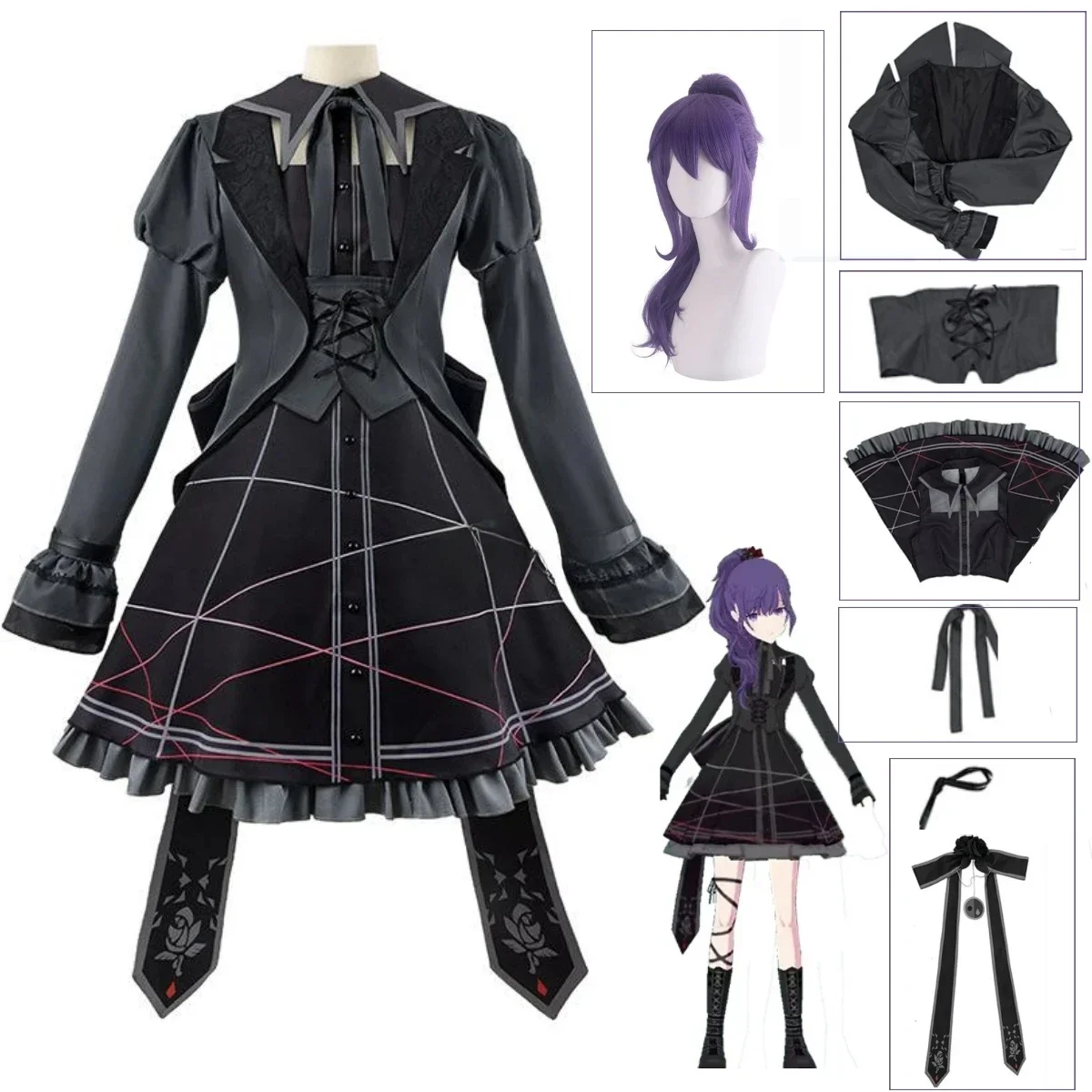 Project Sekai-Costume de Cosplay Coloré Asahina Mafuyu pour Femme, Robe Noire, Tenues Anime de Noël, Costumes sur Mesure