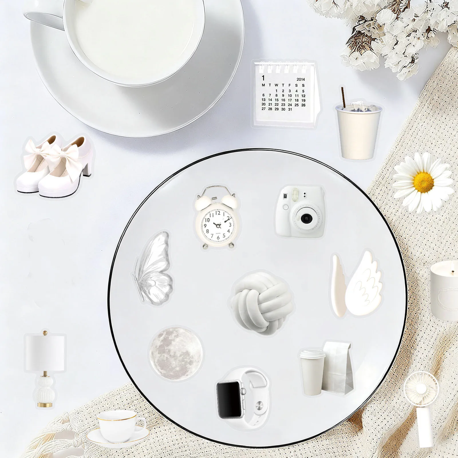 10/50PCS INS Style White Literary Retro Sticker DIY Decorative Mobile Phone Case Notebook Waterproof Water Cup Toy Gift Sticker