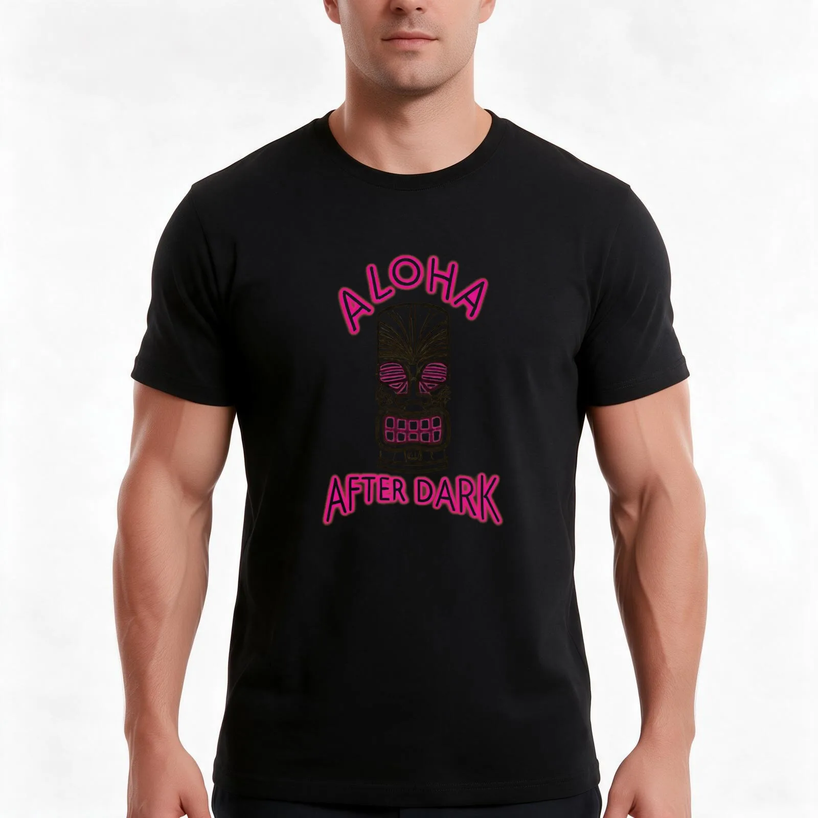 Neon Tiki 'Aloha After Dark' T-Shirt, Summer Casual Cotton Tee, Oversized Streetwear Tops, Vintage Graphic Print, 100% Cotton