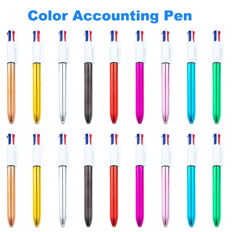 9Pcs DIY Accounting Pen Student 4Colors Refills Marking Pen UV Electroplated Ballpoint Pen School Office Teacher Stationery