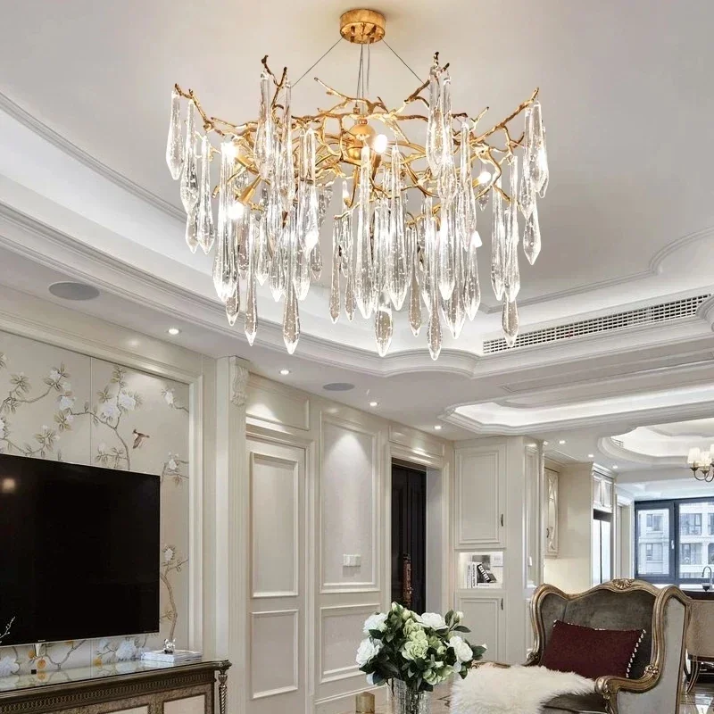 

Modern Crystal Chandeliers Luxury Living Dining Lamp Bar Design Branch Pendant Lights Crystal Water Drop LED Chandeliers