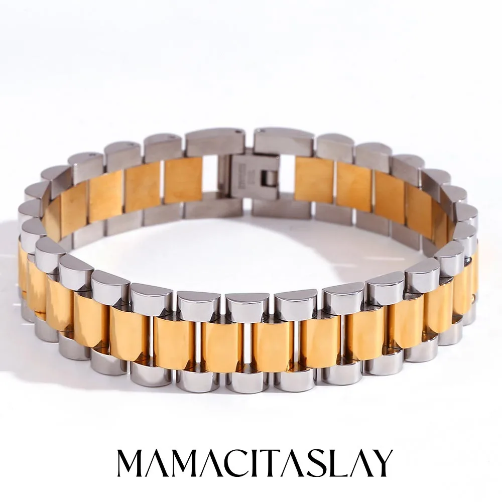 

MamacitaSlay 18K Gold Plated Stainless Steel Mixed Color Bracelet Party Creative Waterproof Wrist Jewelry Women's Charm Bracelet