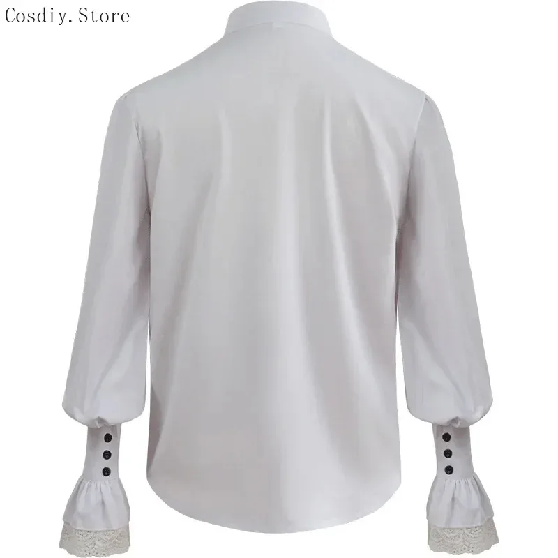 Nuevo 2025 camisa gótica Punk blusa con volantes de encaje disfraz de vampiro pirata de Halloween para hombre Victoria Jabot Tops renacentistas ★ ★ ★   jj.