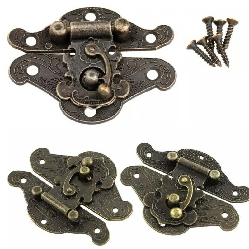 2 sizes available Antique Bronze Hasp Latch Jewelry Wooden Box Lock Mini Cabinet Clasp Case Locks Decorative Handle 5pcs