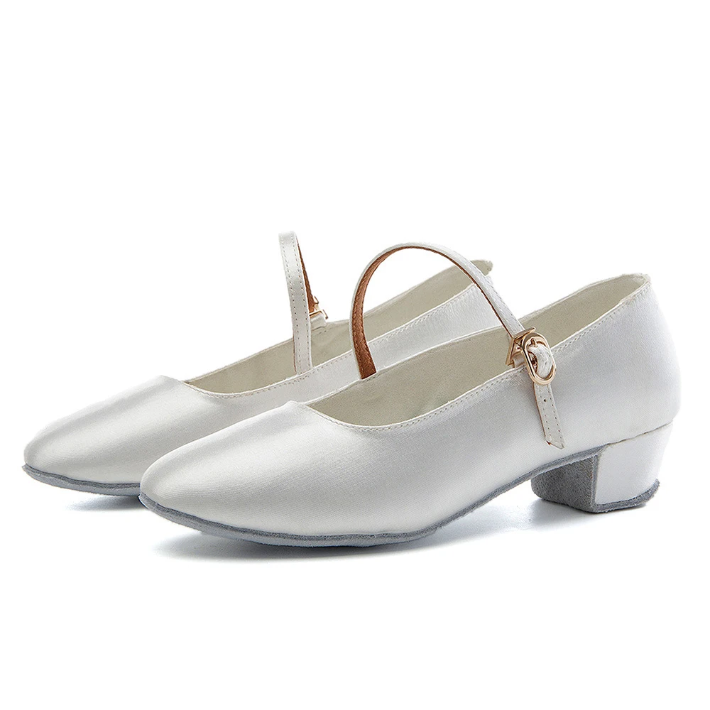 

White Satin Girls Practise Latin Ballroom Dance Shoes For Trainning and Competitive