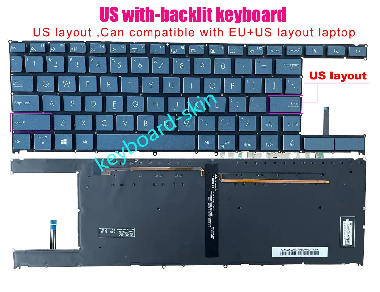 US Backlit no-frame Keyboard For Asus ZenBook Duo UX481 UX481FA UX481FAY UX481FL UX481FLY series laptop