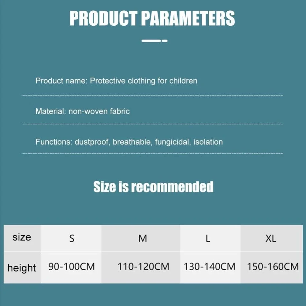 Imagem -03 - Terno de Isolamento Protetor Descartável com Capuz para Crianças Macacão Infantil à Prova de Poeira Vestido de Corpo Inteiro Roupas Respiráveis Roupas Leves