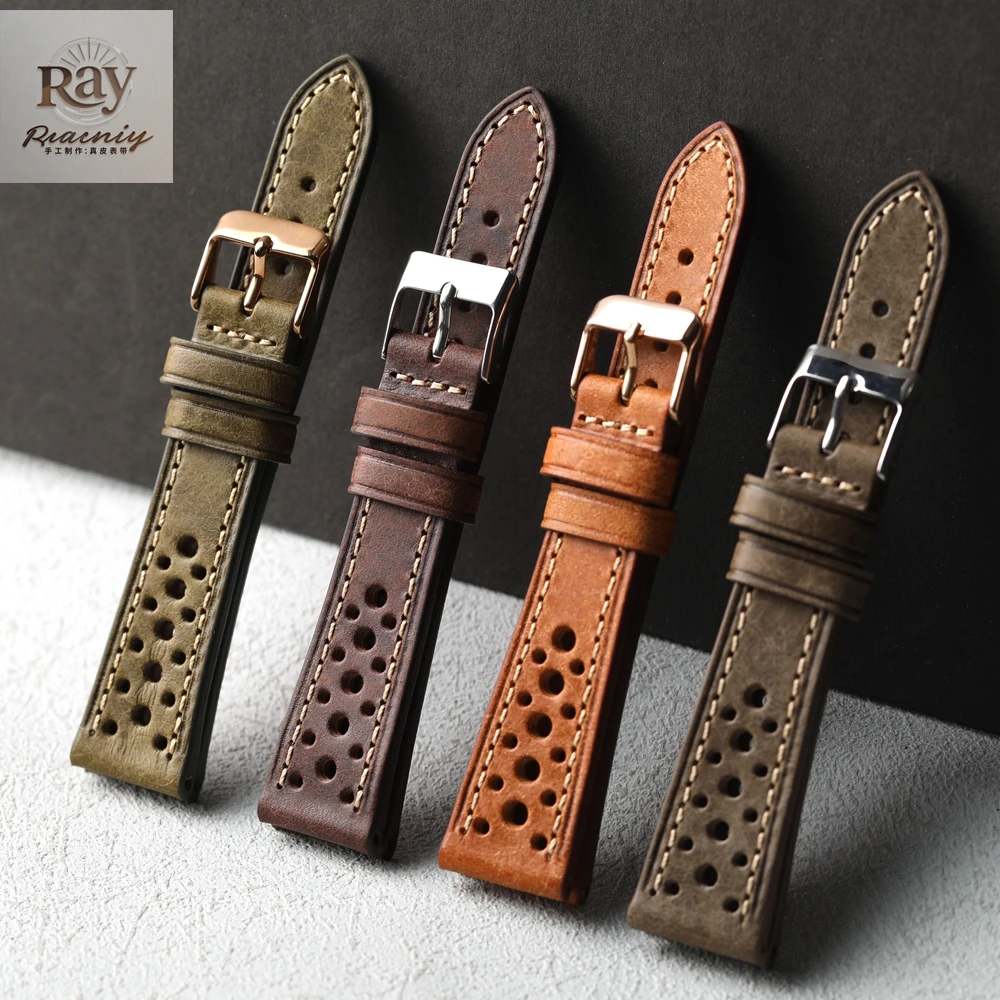 

Итальянский ремешок из воловьей кожи ручной работы, 18, 19, 20, 21, 22 мм, коричнево-серый, зеленый ремешок из натуральной кожи, винтажный мягкий мужской браслет