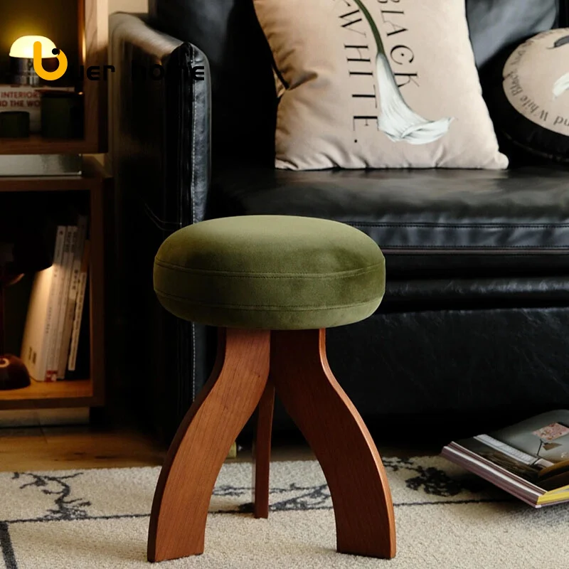 

Nordic Creative Round Stools Solid Wood Makeup Stool Girls Bedroom Dresser Chair Shoe Changing Stool Retro Dining Stool Ottomans