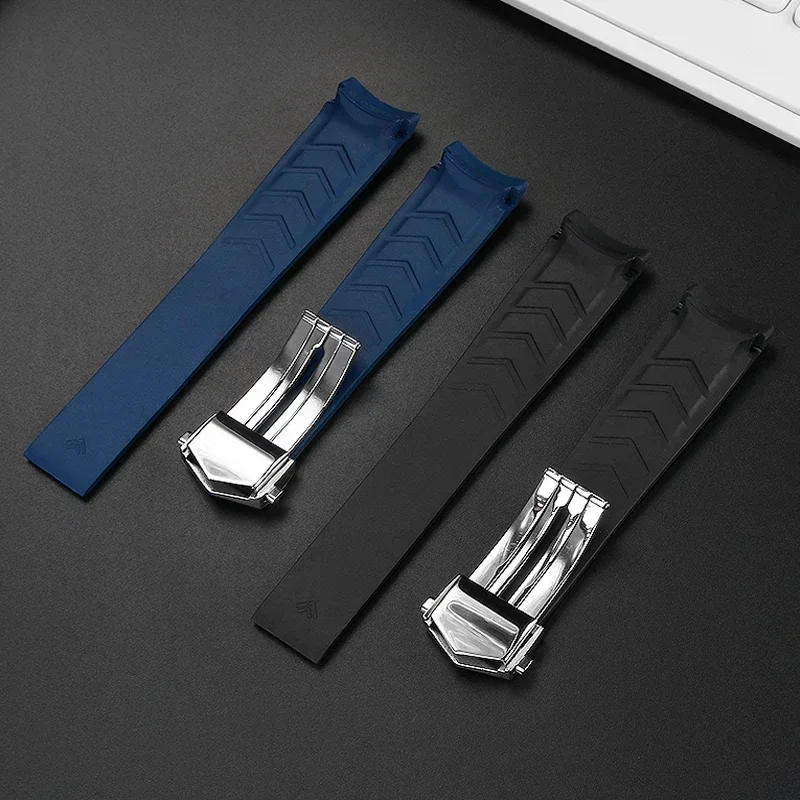 태그호이어 다이빙 시계 워터 고스트 Way101/201용 시계 밴드 실리콘 고무 곡선 엔드 블루/블랙 시계 스트랩 액세서리 22mm