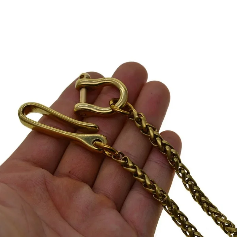 Unplated Raw Brass Wallet Decor Jean Pant Chains Japanese U Hook Clasp Snake Chain D Screw Lock Shackle Connector