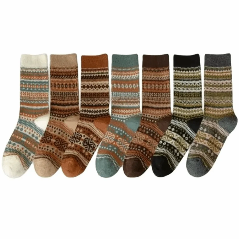 

Высококачественные рождественские носки в стиле ретро Fair Isle, утепленные хлопковые теплые носки, многослойные носки с цветными блоками для мужчин и женщин