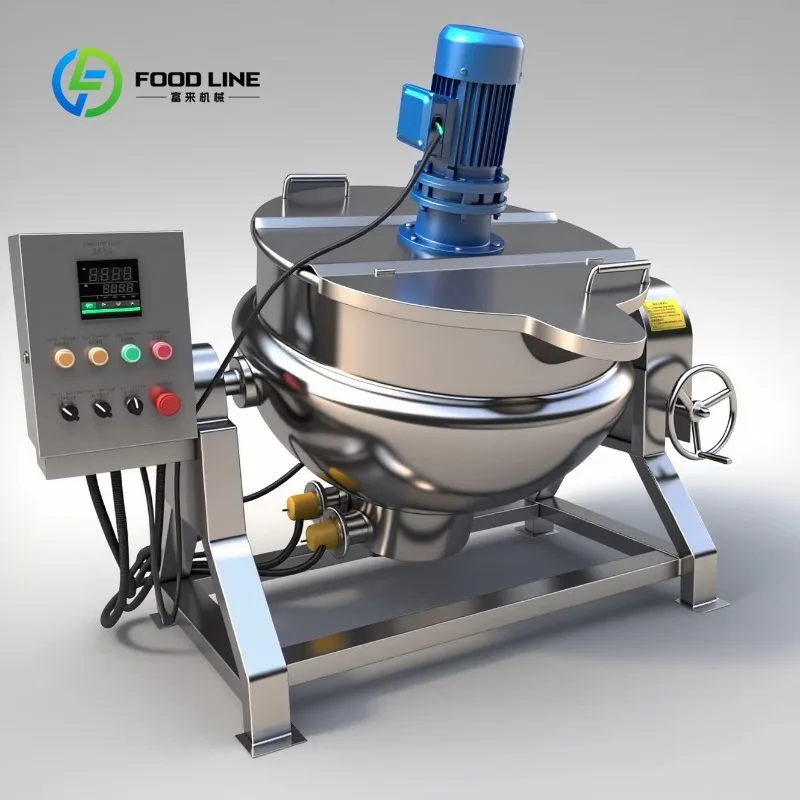 Industrial Double Layer Stainless Steel Gas Jacket Kettle Agitator High Efficiency  Capacity for Meat Cooking Customized