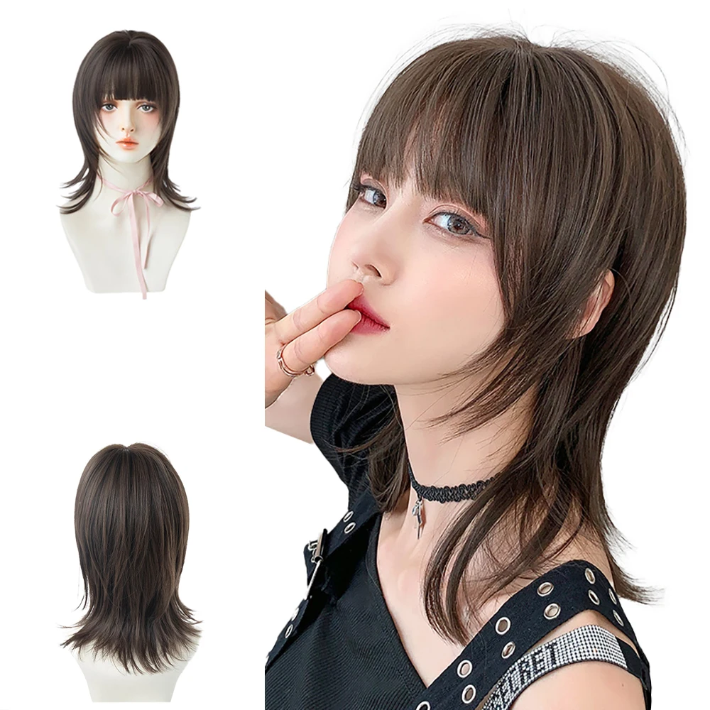High-Quality Blue Mullet Synthetic Hair With Bangs, Suitable For Women'S Daily Party Anime Role-Playing Lolita Wolf Tail Wig