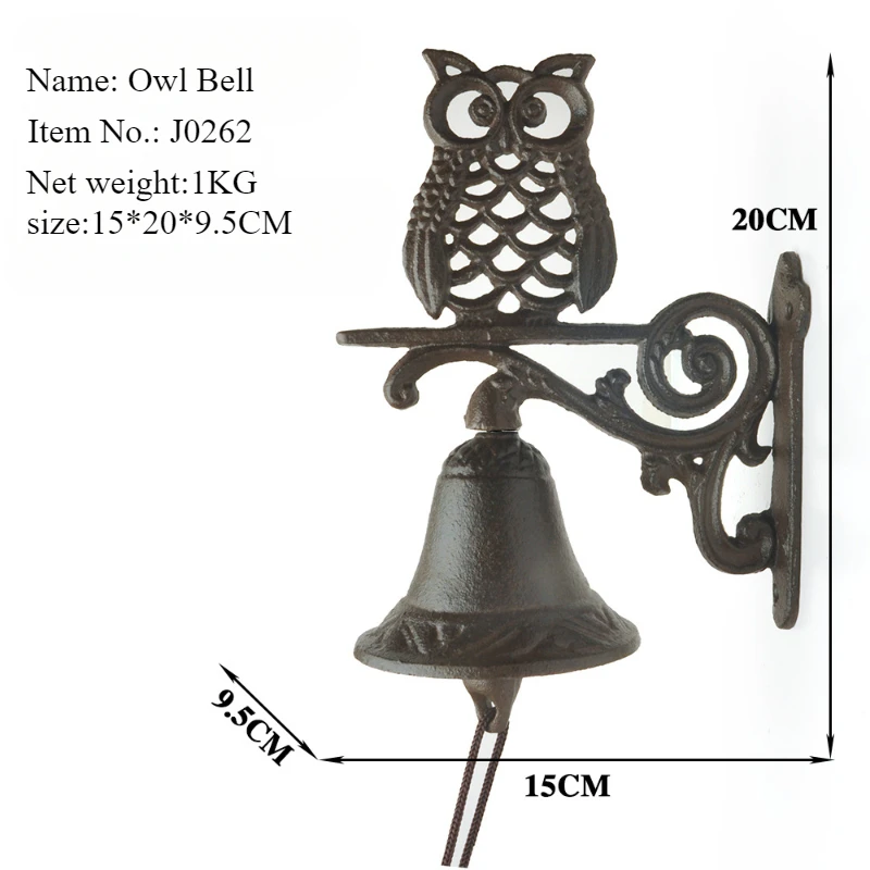 American Owl Cast Iron Bell - Perfect for Garden, Courtyard, Wall Decor, and Creative Home or Inn Accessories Home Decor