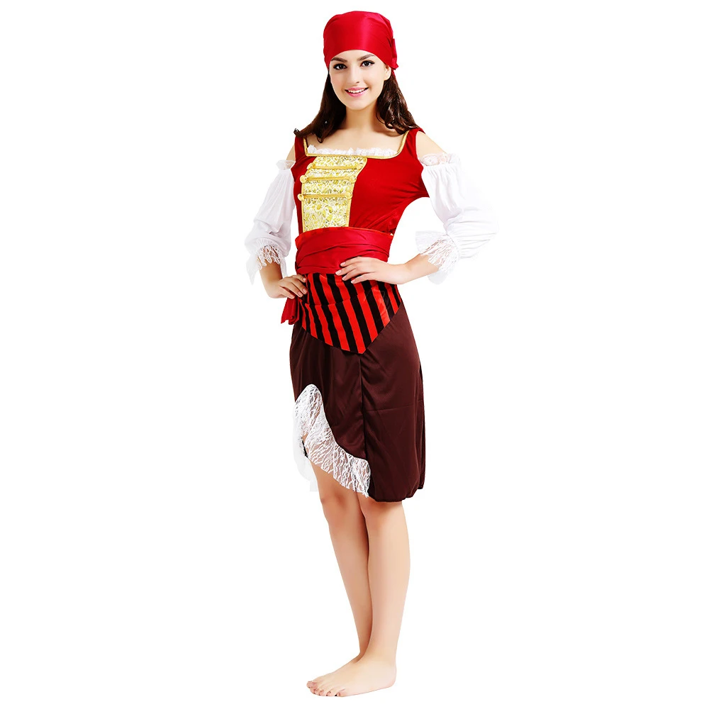 

Plus Size Female Adult Women Pirate Cosplay Fancy Dress Halloween Hen Party Carnival Fantasia Ancient Nobility Fancy Dress