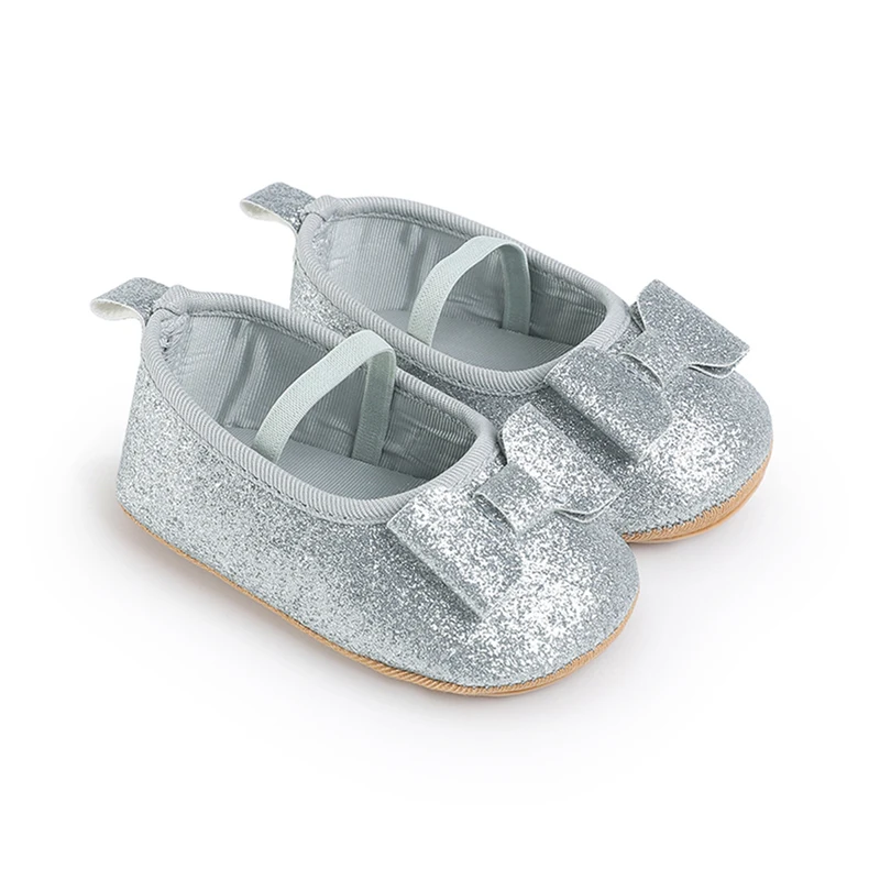 2024 New Baby Girl Mary Jean Flats Sparkly Bow Walking Shoes Close Toe Soft Sole Princess Shoes for Spring Fall