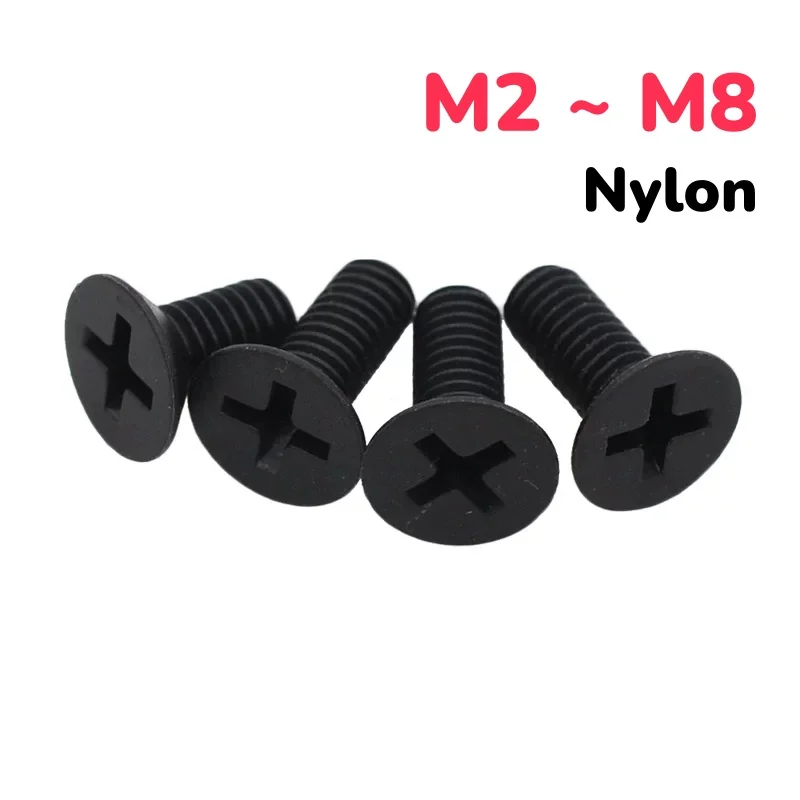 Black Nylon Countersunk Screws M2 M2.5 M3 M4 M5 M6 M8 Phillips Flat Plastic Insulated Bolt For Electronics